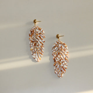 Feather Drop Earring- Sand and Off-white