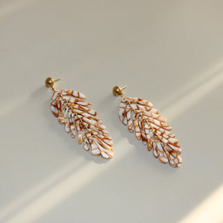 Feather Drop Earring- Sand and Off-white