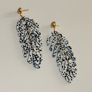 Feather Drop Earring- Spotted Black
