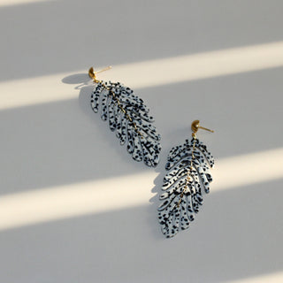 Feather Drop Earring- Spotted Black
