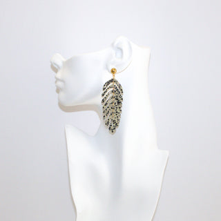 Feather Drop Earring- Spotted Black