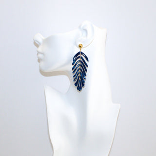 Feather Drop Earring- Navy Blue